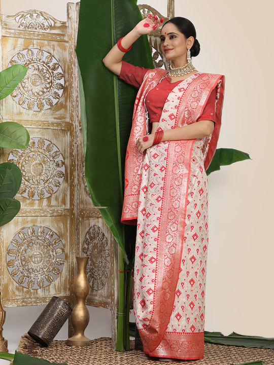 White Linen Cotton Saree With Blouse Piece