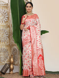 White Linen Cotton Saree With Blouse Piece