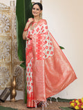White Linen Cotton Saree With Blouse Piece