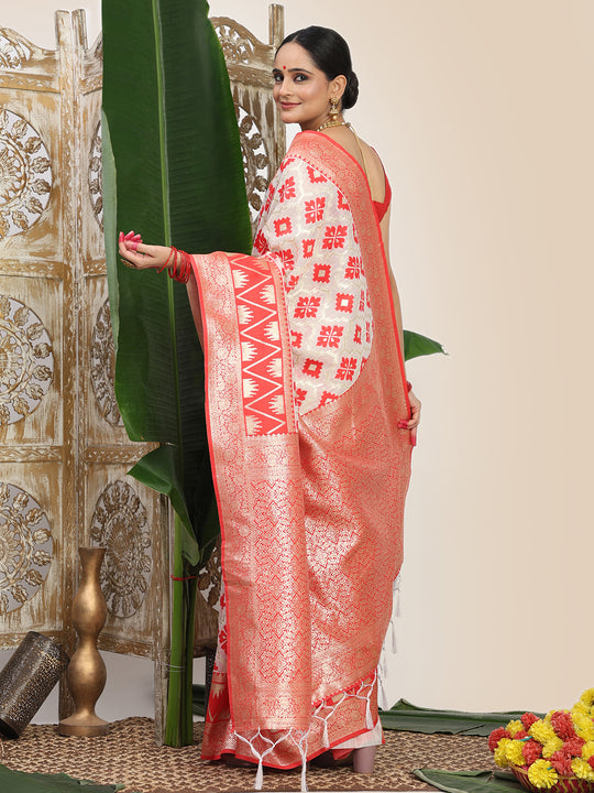 White Linen Cotton Saree With Blouse Piece