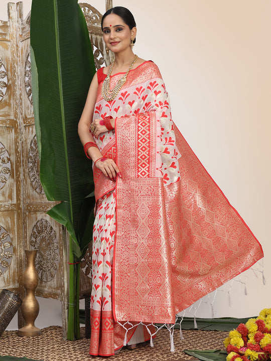 White Linen Cotton Saree With Blouse Piece