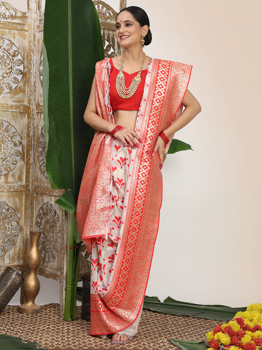 White Linen Cotton Saree With Blouse Piece