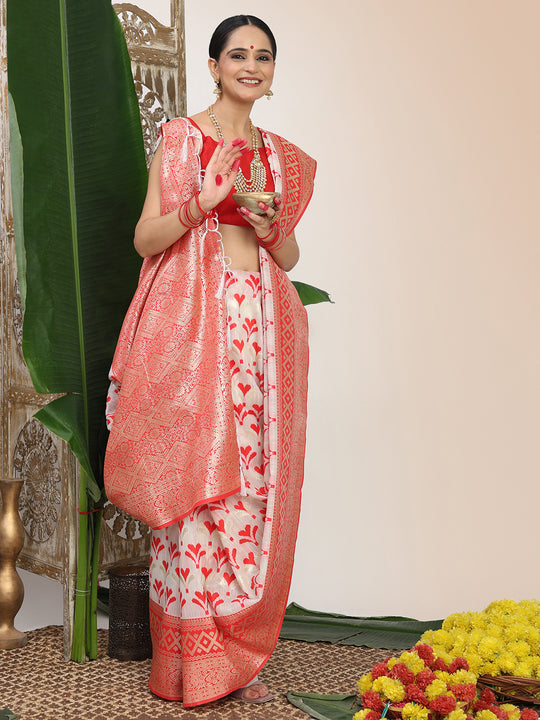 White Linen Cotton Saree With Blouse Piece