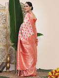 White Linen Cotton Saree With Blouse Piece