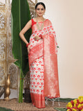White Linen Cotton Saree With Blouse Piece