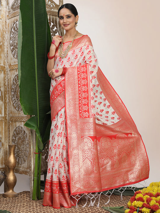 White Linen Cotton Saree With Blouse Piece