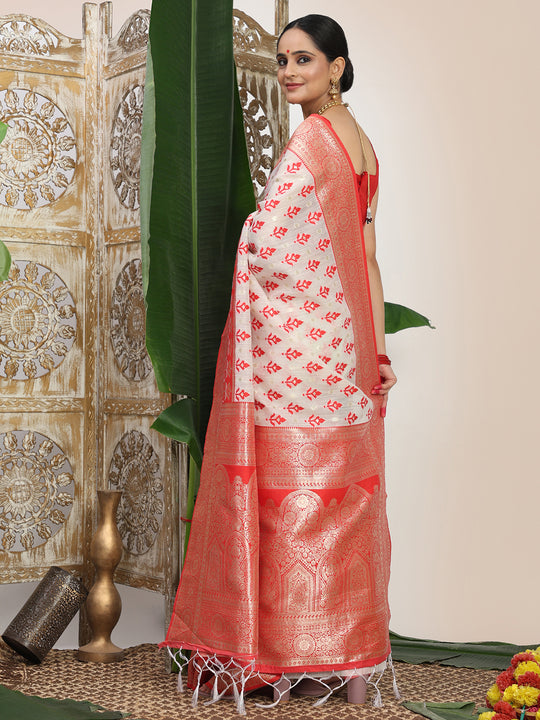 White Linen Cotton Saree With Blouse Piece