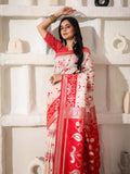 White Linen Cotton Saree With Blouse Piece