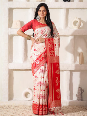 White Linen Cotton Saree With Blouse Piece