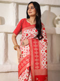 White Linen Cotton Saree With Blouse Piece