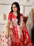 White Linen Cotton Saree With Blouse Piece
