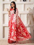 White Linen Cotton Saree With Blouse Piece