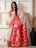 White Linen Cotton Saree With Blouse Piece
