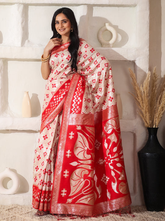 White Linen Cotton Saree With Blouse Piece