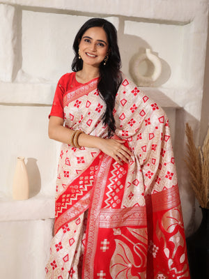 White Linen Cotton Saree With Blouse Piece