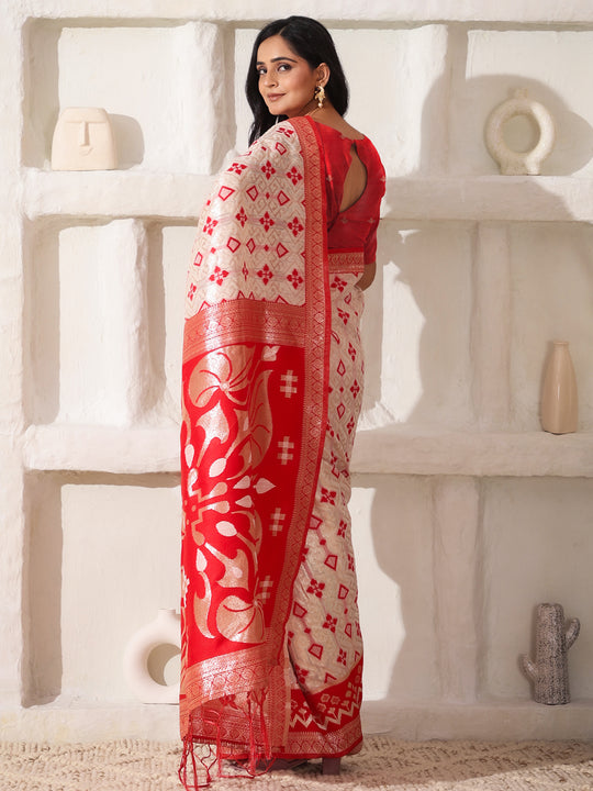 White Linen Cotton Saree With Blouse Piece