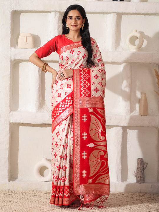 White Linen Cotton Saree With Blouse Piece