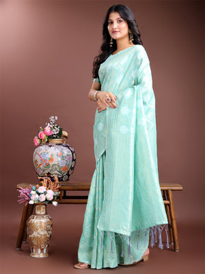Sea Green Cotton Saree With Blouse Piece
