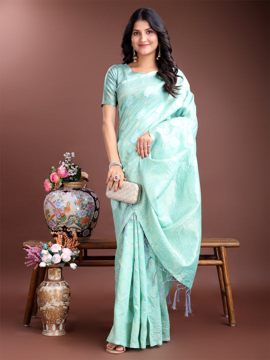 Sea Green Cotton Saree With Blouse Piece