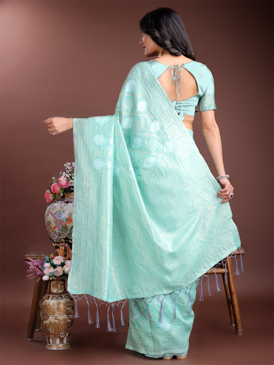 Sea Green Cotton Saree With Blouse Piece