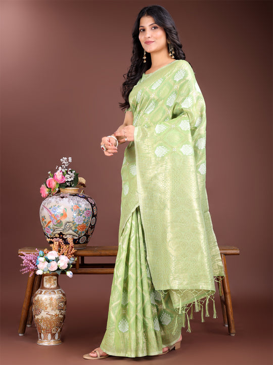 Light Green Cotton Saree With Blouse Piece