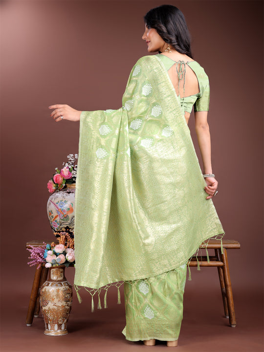 Light Green Cotton Saree With Blouse Piece