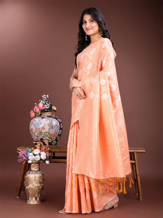 Orange Cotton Saree With Blouse Piece