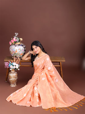 Orange Cotton Saree With Blouse Piece