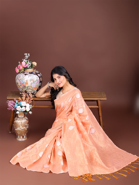 Orange Cotton Saree With Blouse Piece