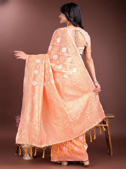 Orange Cotton Saree With Blouse Piece