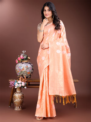 Orange Cotton Saree With Blouse Piece