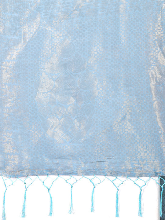 Sky Blue Cotton Saree With Blouse Piece