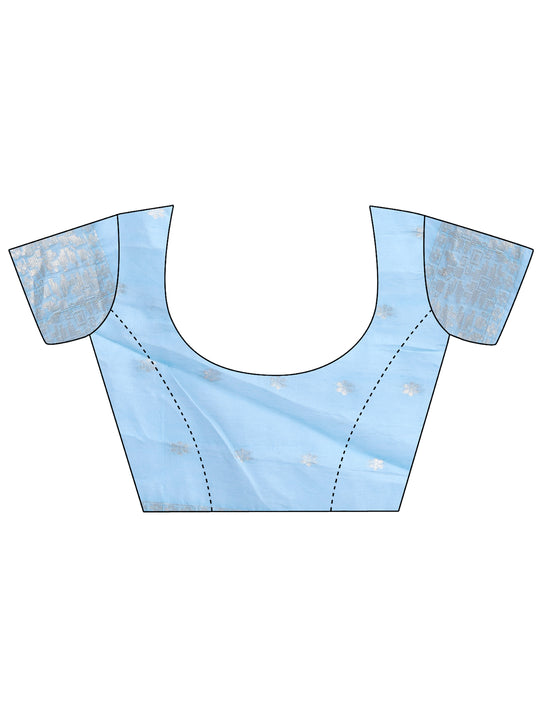 Sky Blue Cotton Saree With Blouse Piece