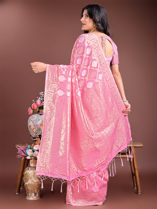 Pink Cotton Saree With Blouse Piece