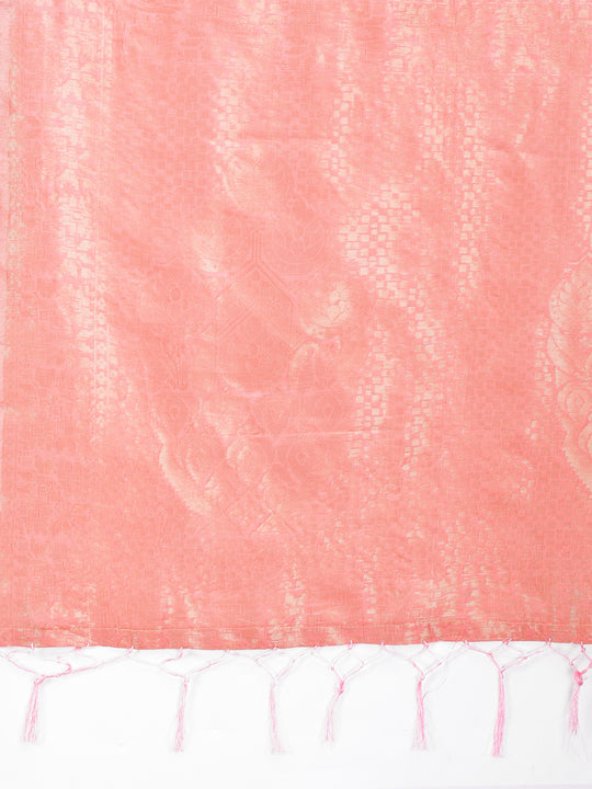 Peach Cotton Saree With Blouse Piece