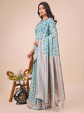 Teal Linen Cotton Saree With Blouse Piece