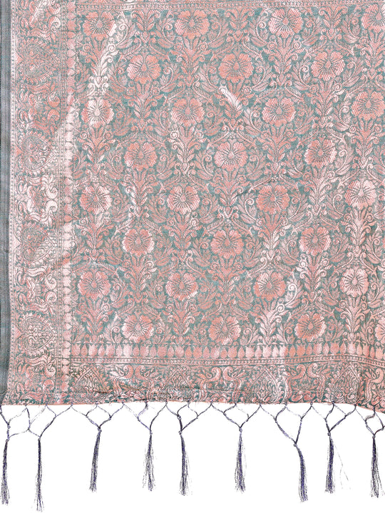 Teal Linen Cotton Saree With Blouse Piece