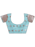 Teal Linen Cotton Saree With Blouse Piece