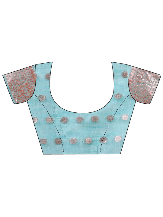 Teal Linen Cotton Saree With Blouse Piece