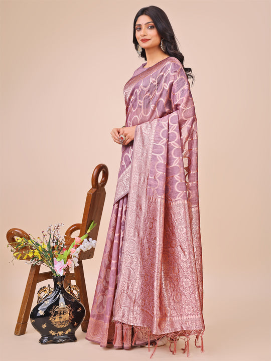 Purple Linen Cotton Saree With Blouse Piece