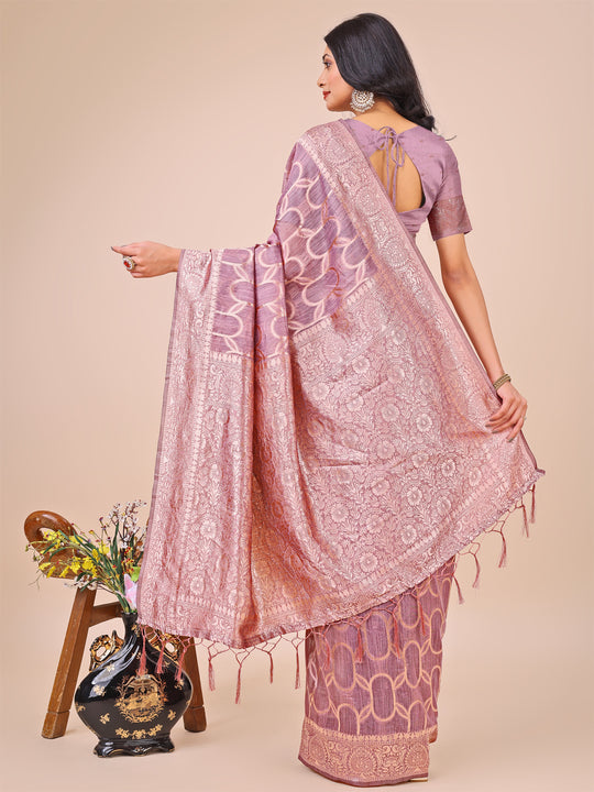 Purple Linen Cotton Saree With Blouse Piece