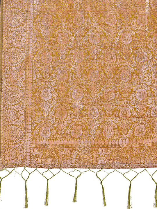 Olive Green Linen Cotton Saree With Blouse Piece