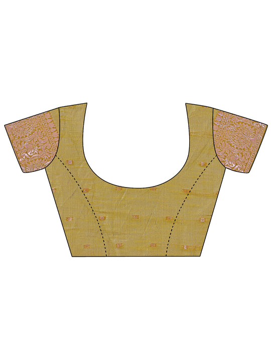 Olive Green Linen Cotton Saree With Blouse Piece