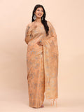 Orange Linen Cotton Saree With Blouse Piece