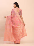 Peach Linen Cotton Saree With Blouse Piece