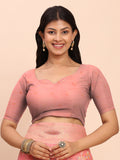 Peach Linen Cotton Saree With Blouse Piece