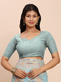 Sky Blue Linen Cotton Saree With Blouse Piece