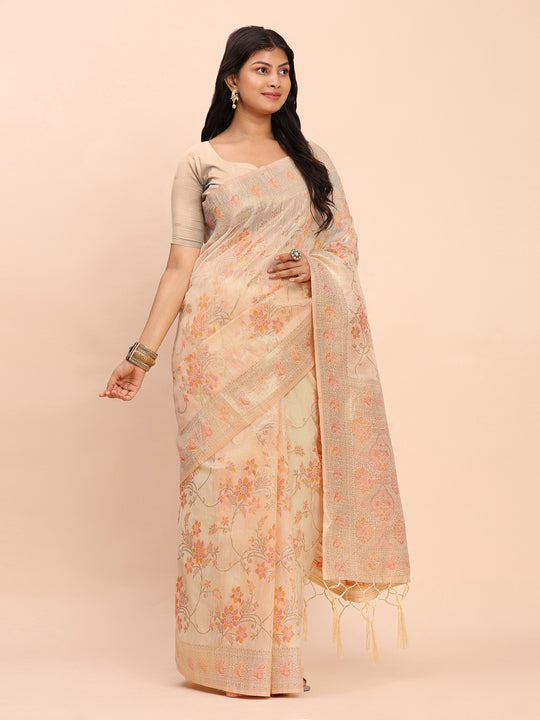 Off White Linen Cotton Saree With Blouse Piece