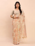 Off White Linen Cotton Saree With Blouse Piece