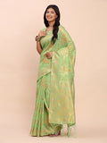 Green Linen Cotton Saree With Blouse Piece